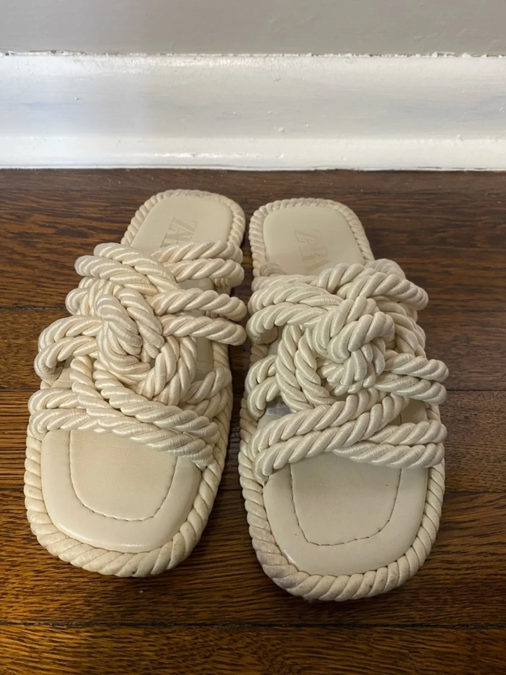 ZARA Beige Knotted Rope Slide Sandals Size 38 - Picture 4 of 7